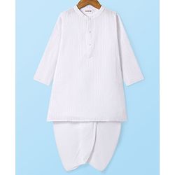 Babyhug Cotton Woven Full Sleeves Textured Kurta Dhoti Set - White