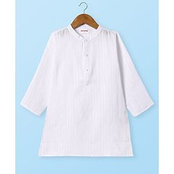 Babyhug Cotton Woven Full Sleeves Textured Kurta Dhoti Set - White