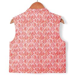 Babyhug Cotton Woven Full Sleeves Solid Kurta Pyjama Set with Leaf Printed Jacket - Coral