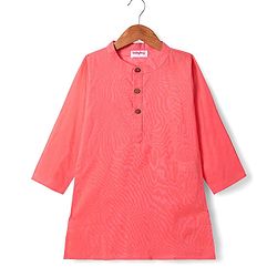 Babyhug Cotton Woven Full Sleeves Solid Kurta Pyjama Set with Leaf Printed Jacket - Coral