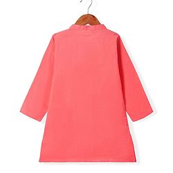 Babyhug Cotton Woven Full Sleeves Solid Kurta Pyjama Set with Leaf Printed Jacket - Coral