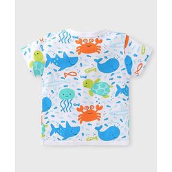 Babyhug 100% Cotton Interlock Knit Half Sleeves Front Open jhablas with Sea Life Print & Stripes Pack of 3 - Blue & White