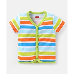 Babyhug 100% Cotton Interlock Knit Half Sleeves Front Open jhablas with Sea Life Print & Stripes Pack of 3 - Blue & White