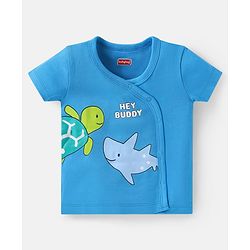 Babyhug 100% Cotton Interlock Knit Half Sleeves Front Open jhablas with Sea Life Print & Stripes Pack of 3 - Blue & White