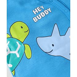 Babyhug 100% Cotton Interlock Knit Half Sleeves Front Open jhablas with Sea Life Print & Stripes Pack of 3 - Blue & White