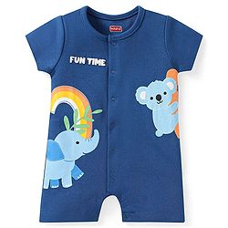 Babyhug 100% Cotton Knit Half Sleeves Romper with Stripes & Animal Print Pack of 2 - White & Navy Blue