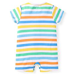 Babyhug 100% Cotton Knit Half Sleeves Romper with Stripes & Animal Print Pack of 2 - White & Navy Blue
