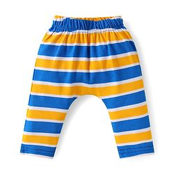 Babyhug Interlock Knit Full Length Diaper Pants with Stripes & Text Print Pack of 3 - Blue