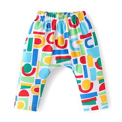 Babyhug Interlock Knit Full Length Diaper Pants with Stripes & Text Print Pack of 3 - Blue