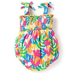 Babyhug Interlock Knit Singlet Sleeves Onesie With Floral Print & Hairband - White