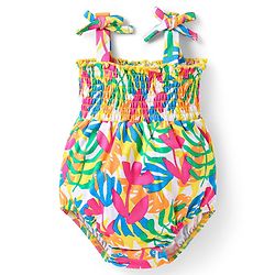 Babyhug Interlock Knit Singlet Sleeves Onesie With Floral Print & Hairband - White
