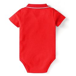 Babyhug 100% Cotton Knit Half Sleeves Collared Onesie with Bear Print - Red