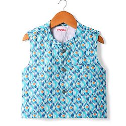 Babyhug Cotton Woven Full Sleeves  Kurta Dhoti Set with Motif Printed Waistcoat - Blue