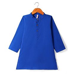 Babyhug Cotton Woven Full Sleeves  Kurta Dhoti Set with Motif Printed Waistcoat - Blue