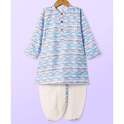 Babyhug Cotton Woven Full Sleeves Kurta Dhoti Set With Abstract Print- Blue