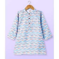 Babyhug Cotton Woven Full Sleeves Kurta Dhoti Set With Abstract Print- Blue