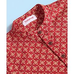 Babyhug Cotton Woven Full Sleeves Foil Printed Kurta Dhoti Set - Red