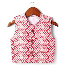Babyhug Cotton Woven Mandarin Collar Full Sleeves Kurta Dhoti Set With Textured Print Jacket - Red