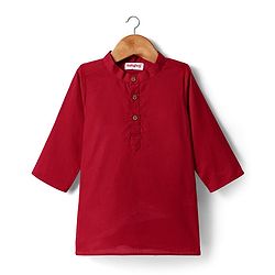 Babyhug Cotton Woven Mandarin Collar Full Sleeves Kurta Dhoti Set With Textured Print Jacket - Red