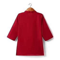 Babyhug Cotton Woven Mandarin Collar Full Sleeves Kurta Dhoti Set With Textured Print Jacket - Red