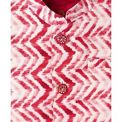 Babyhug Cotton Woven Mandarin Collar Full Sleeves Kurta Dhoti Set With Textured Print Jacket - Red