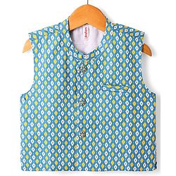 Babyhug Cotton Woven Full Sleeves Solid Kurta Dhoti Set with Printed Jacket - Mustard
