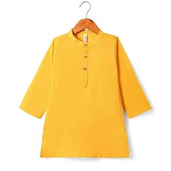 Babyhug Cotton Woven Full Sleeves Solid Kurta Dhoti Set with Printed Jacket - Mustard