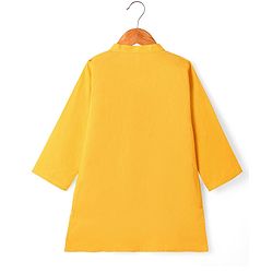 Babyhug Cotton Woven Full Sleeves Solid Kurta Dhoti Set with Printed Jacket - Mustard