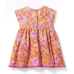 Babyhug Cambric Woven Sleeveless Ethnic Dress With Floral Print - Mustard