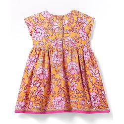 Babyhug Cambric Woven Sleeveless Ethnic Dress With Floral Print - Mustard