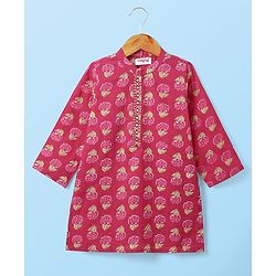 Babyhug Cotton Woven Full Sleeves Kurta Dhoti Set With Floral Print - Fuchsia