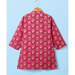 Babyhug Cotton Woven Full Sleeves Kurta Dhoti Set With Floral Print - Fuchsia