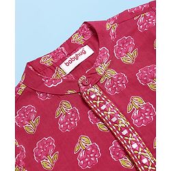 Babyhug Cotton Woven Full Sleeves Kurta Dhoti Set With Floral Print - Fuchsia