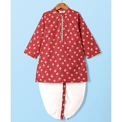 Babyhug Cotton Woven Full Sleeves Kurta Dhoti Set With Floral Print - Red