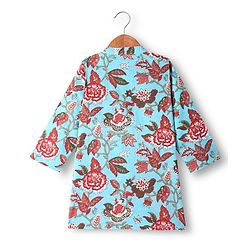 Babyhug Cotton Woven Full Sleeves Kurta Dhorti Set with Floral Print - Light Blue & Red