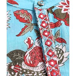 Babyhug Cotton Woven Full Sleeves Kurta Dhorti Set with Floral Print - Light Blue & Red