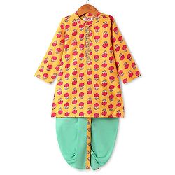 Babyhug Cotton Woven Full Sleeves Kurta Dhoti Set With Floral Print - Mustard