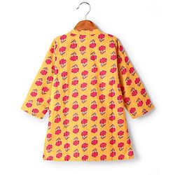 Babyhug Cotton Woven Full Sleeves Kurta Dhoti Set With Floral Print - Mustard
