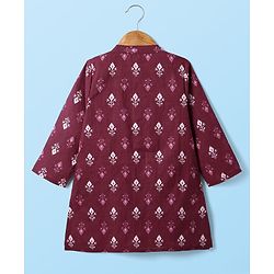 Babyhug Cotton Woven Full Sleeves Kurta Dhoti Set With Floral Print - Maroon