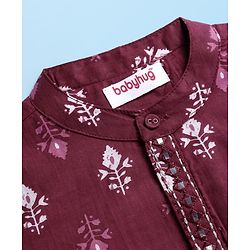 Babyhug Cotton Woven Full Sleeves Kurta Dhoti Set With Floral Print - Maroon