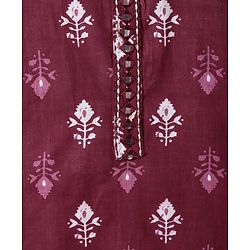 Babyhug Cotton Woven Full Sleeves Kurta Dhoti Set With Floral Print - Maroon