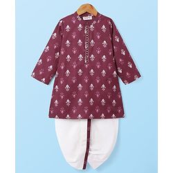 Babyhug Cotton Woven Full Sleeves Kurta Dhoti Set With Floral Print - Maroon