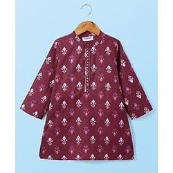 Babyhug Cotton Woven Full Sleeves Kurta Dhoti Set With Floral Print - Maroon