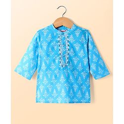 Babyhug Cotton Full Sleeves Kurta Pyjama Set With Floral Print - Light Blue