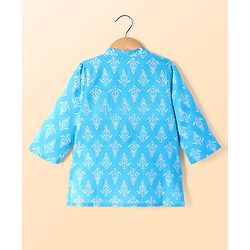 Babyhug Cotton Full Sleeves Kurta Pyjama Set With Floral Print - Light Blue