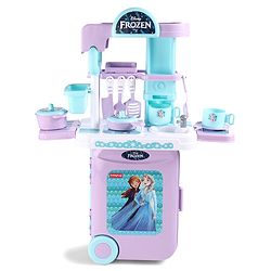 Babyhug Disney Frozen Theme Kitchen Play Set Trolley| Portable Set with Realistic Light Sound Toys for Kids with 24 Pieces - Lilac & Light Blue
