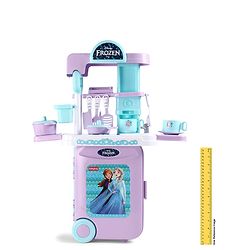 Babyhug Disney Frozen Theme Kitchen Play Set Trolley| Portable Set with Realistic Light Sound Toys for Kids with 24 Pieces - Lilac & Light Blue