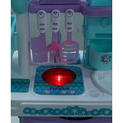 Babyhug Disney Frozen Theme Kitchen Play Set Trolley| Portable Set with Realistic Light Sound Toys for Kids with 24 Pieces - Lilac & Light Blue