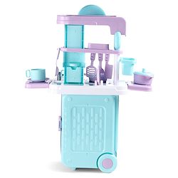 Babyhug Disney Frozen Theme Kitchen Play Set Trolley| Portable Set with Realistic Light Sound Toys for Kids with 24 Pieces - Lilac & Light Blue