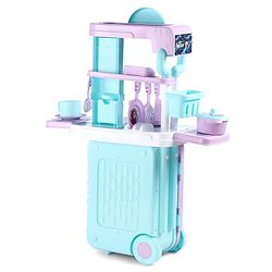 Babyhug Disney Frozen Theme Kitchen Play Set Trolley| Portable Set with Realistic Light Sound Toys for Kids with 24 Pieces - Lilac & Light Blue